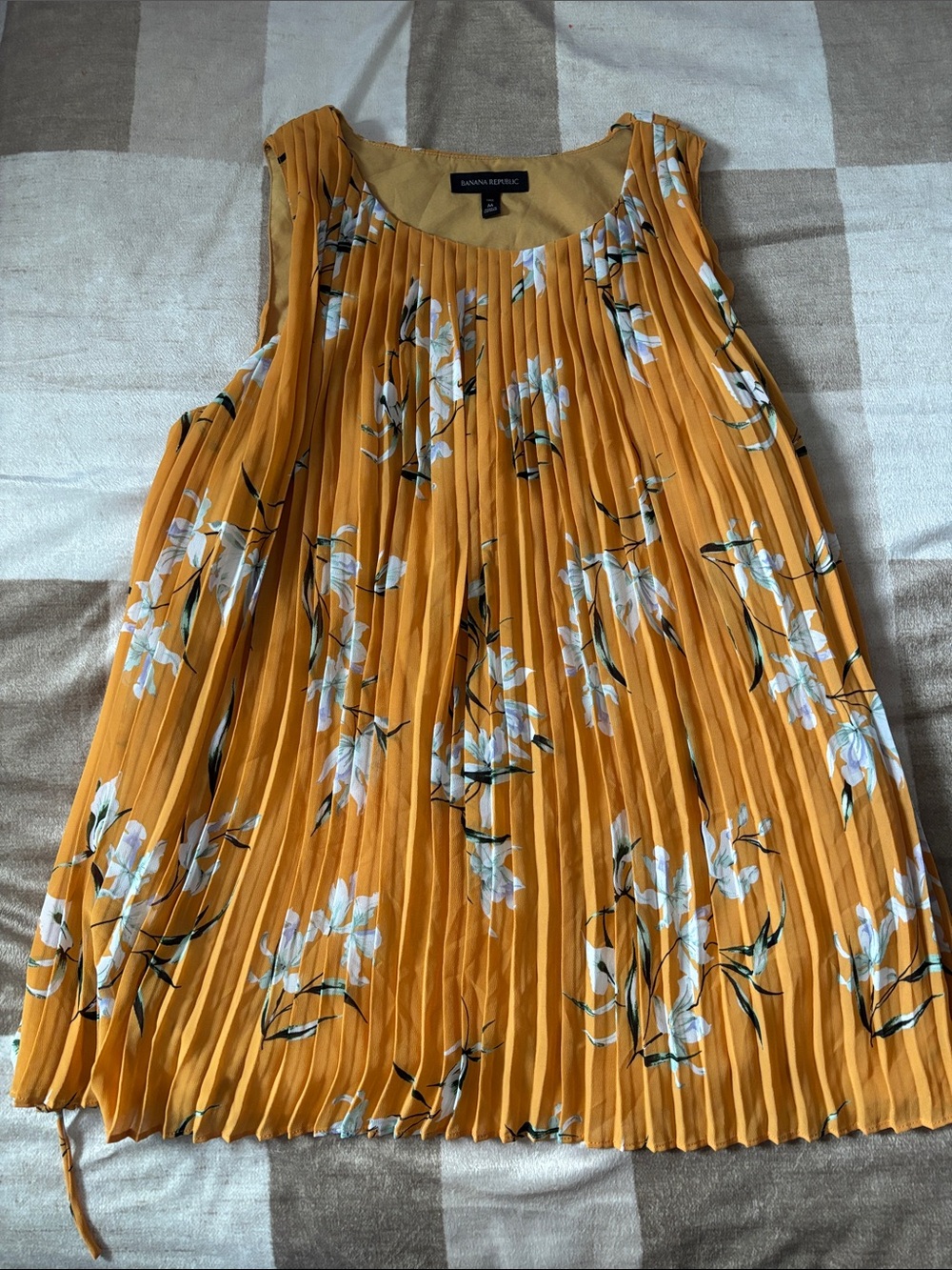 Banana Republic Mustard Yellow Pleated Floral Camisole